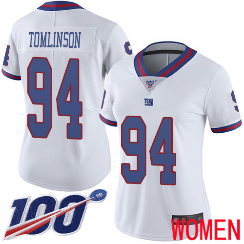 Women New York Giants #94 Dalvin Tomlinson Limited White Rush Vapor Untouchable 100th Season Football NFL Jersey->women nfl jersey->Women Jersey